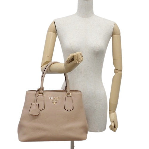Logo tote bag, Vitello D'Aino leather, beige, 1BA239, handbag.