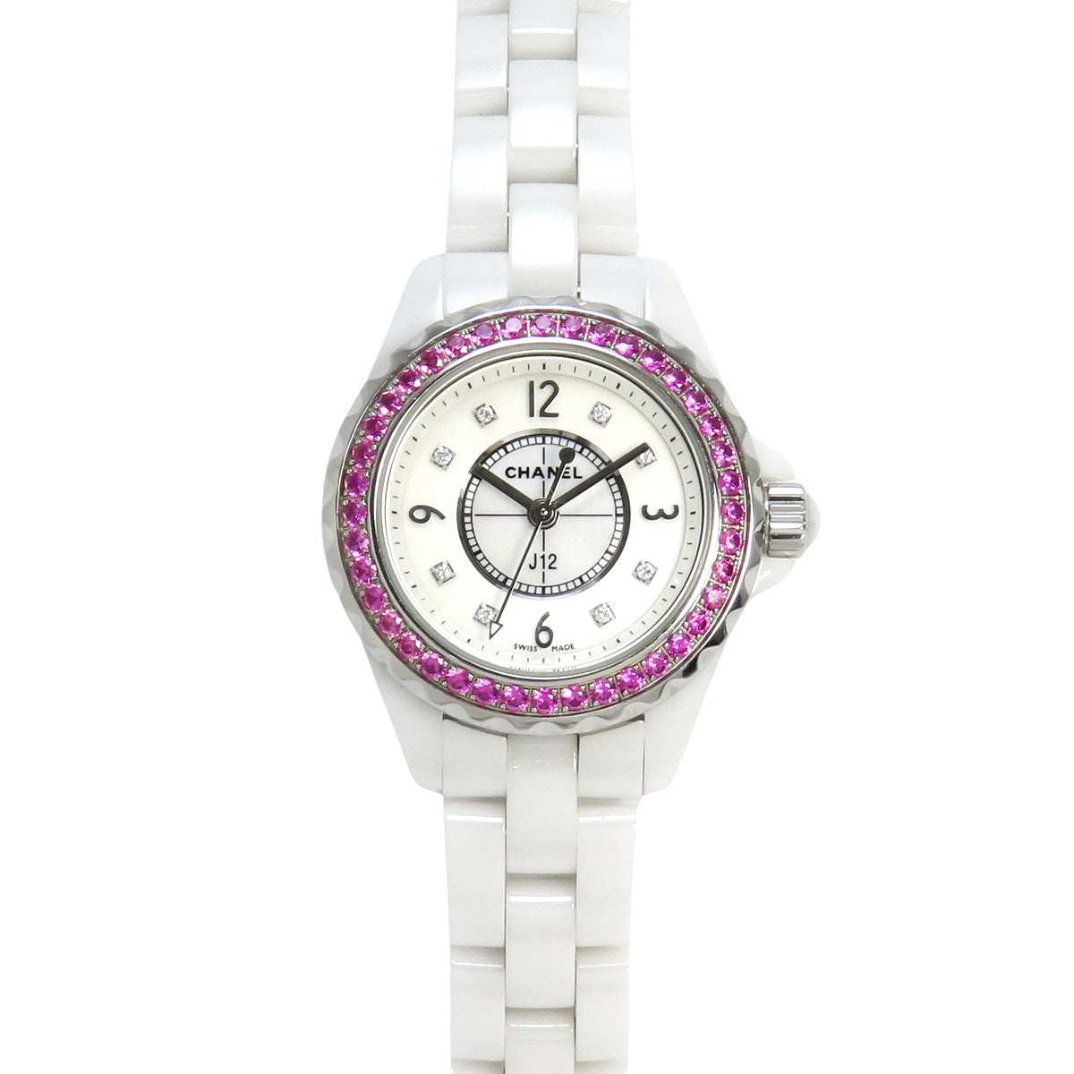 H3243 J12 CE 石英白色 8PD 粉色蓝宝石表圈