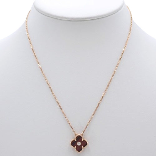 复古 Alhambra 项链,带靶心和钻石,18K 玫瑰金,PG 花朵和三叶草图案