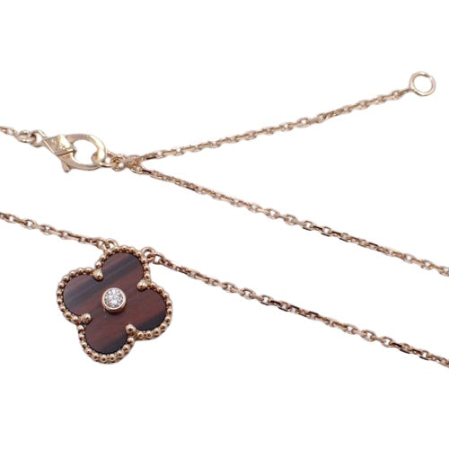 Vintage Alhambra Necklace with Bullseye and Diamonds, 18K Pink Gold and PG Flower and Clover Motifs