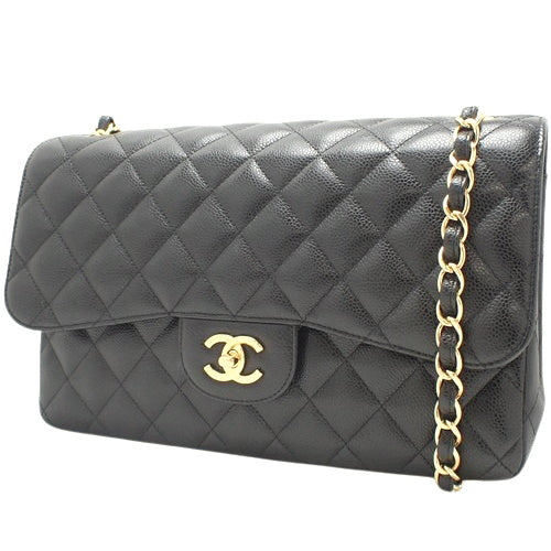 Matelasse Classic Large Handbag, Caviar Skin/Grained Calfskin, Black, A58600-Y01864-C3906, 2-way, Double Flap, Coco Mark.