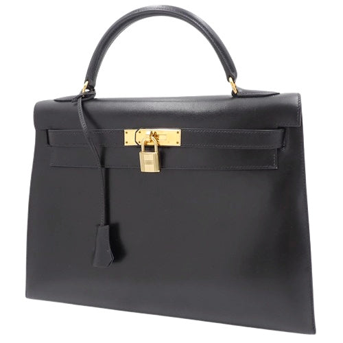 Kelly 32 (Exterior Stitched) Box Calfskin, Black, Gold Hardware, 〇A Stamp