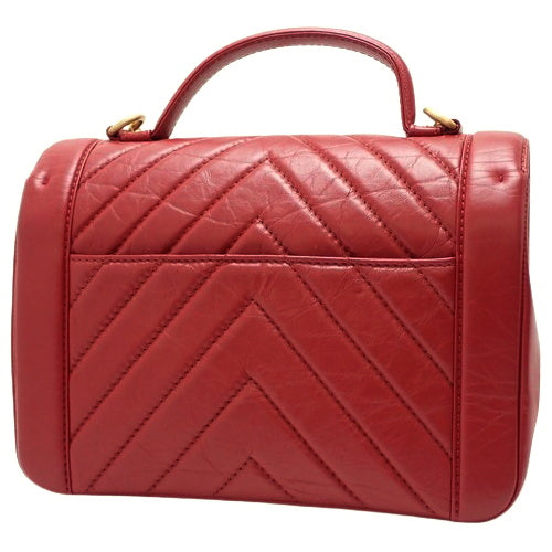 Chevron Coco Handle V-Stitch Handbag, Calfskin, Red, 2-Way Chain Shoulder Bag