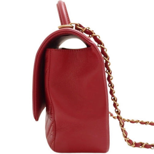 Chevron Coco Handle V-Stitch Handbag, Calfskin, Red, 2-Way Chain Shoulder Bag