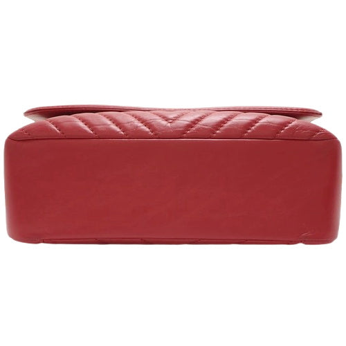 Chevron Coco Handle V-Stitch Handbag, Calfskin, Red, 2-Way Chain Shoulder Bag