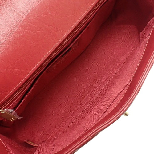 Chevron Coco Handle V-Stitch Handbag, Calfskin, Red, 2-Way Chain Shoulder Bag