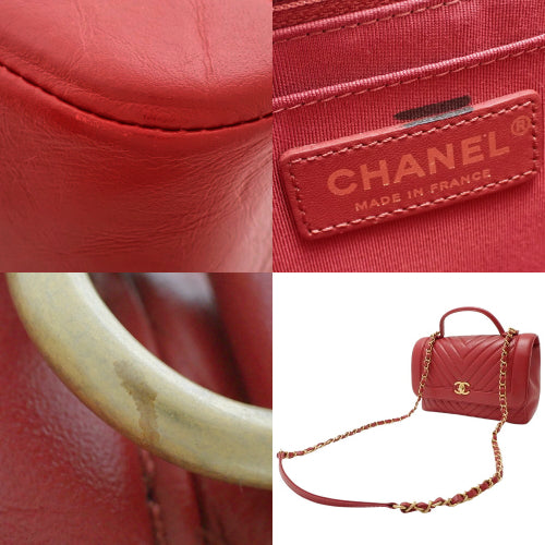 Chevron Coco Handle V-Stitch Handbag, Calfskin, Red, 2-Way Chain Shoulder Bag