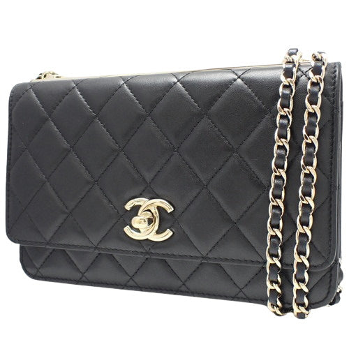 Matelasse Trendy CC Chain Wallet, Lambskin, Black, Shoulder Bag, Crossbody Bag, Wallet