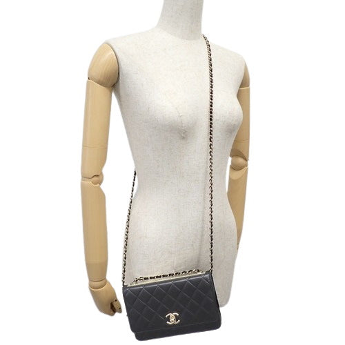 Matelasse Trendy CC Chain Wallet, Lambskin, Black, Shoulder Bag, Crossbody Bag, Wallet