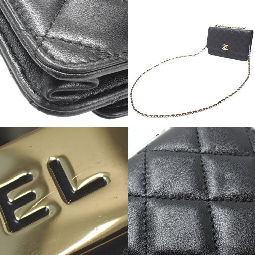 Matelasse Trendy CC Chain Wallet, Lambskin, Black, Shoulder Bag, Crossbody Bag, Wallet
