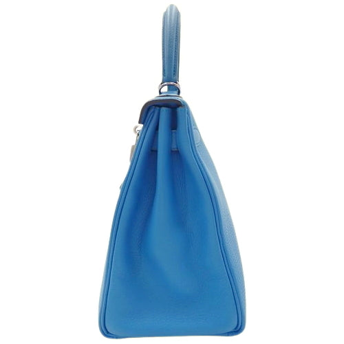 Kelly 28 (inner-stitched) Togo leather, palladium hardware, Bleu Zanzibar, silver hardware, A stamp.