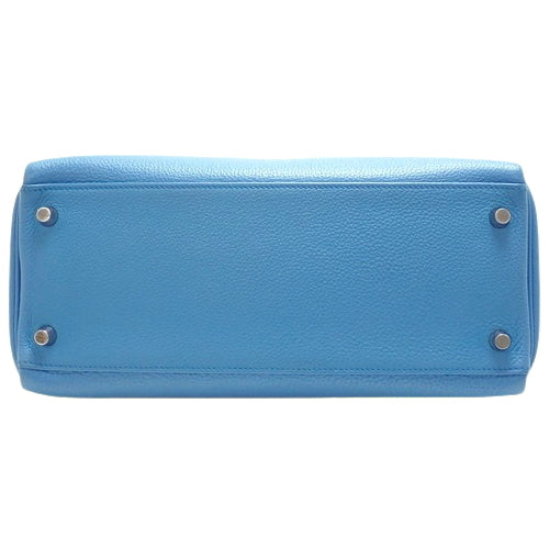 Kelly 28 (inner-stitched) Togo leather, palladium hardware, Bleu Zanzibar, silver hardware, A stamp.
