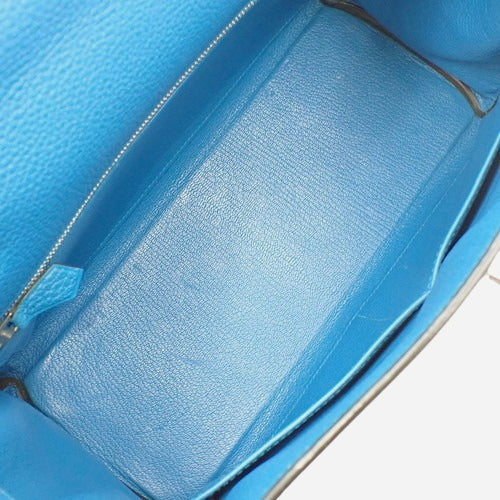 Kelly 28 (inner-stitched) Togo leather, palladium hardware, Bleu Zanzibar, silver hardware, A stamp.