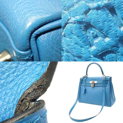 Kelly 28 (inner-stitched) Togo leather, palladium hardware, Bleu Zanzibar, silver hardware, A stamp.