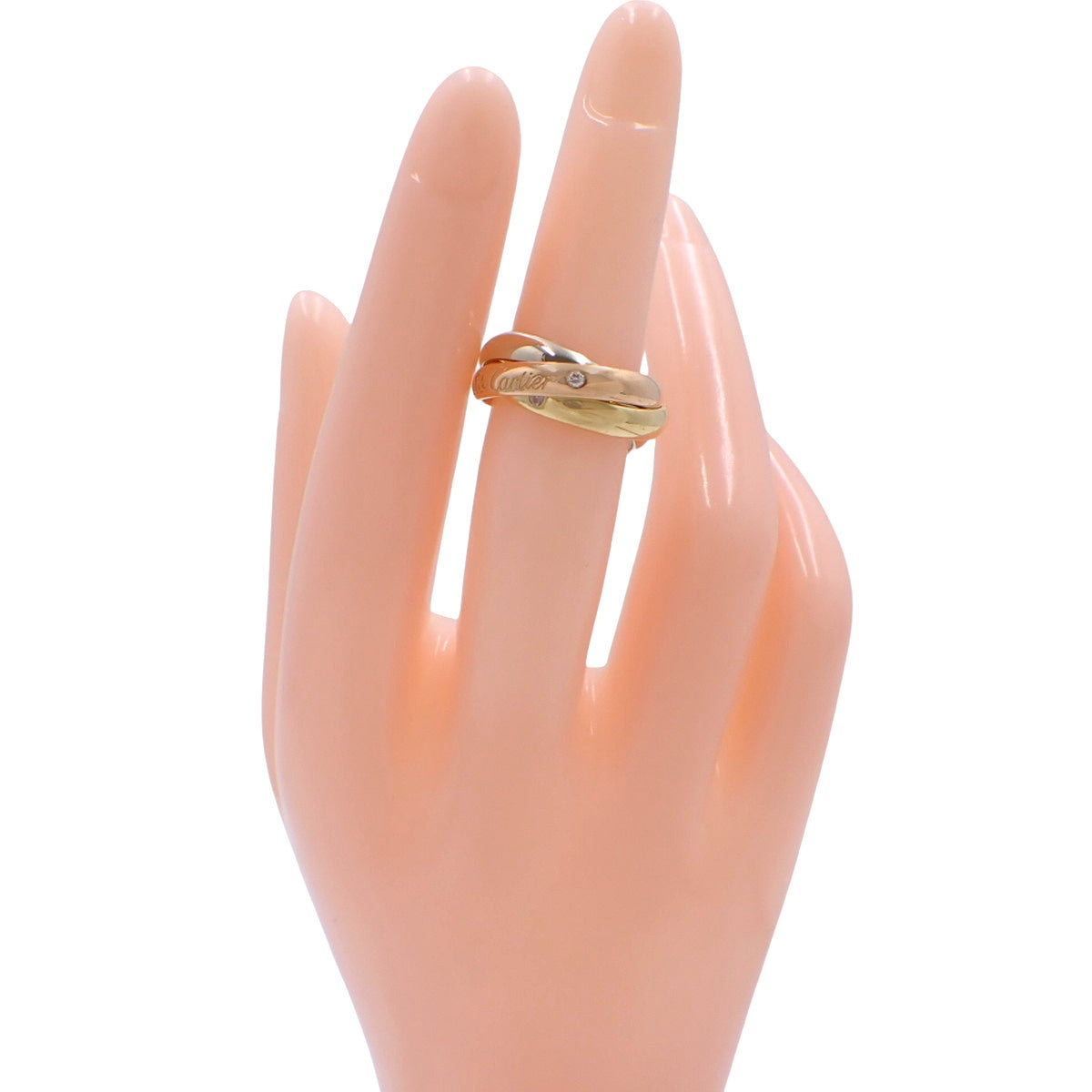 Cartier Trinity 钻石戒指,18K 黄金 (YG)、18K 白金 (WG) 和 18K 粉金 (PG)。