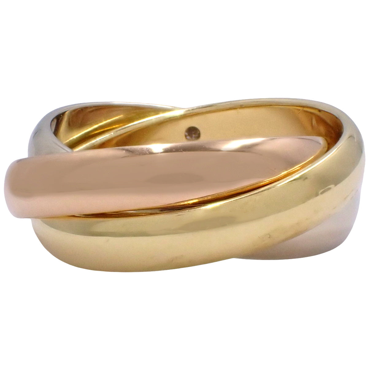 Cartier Trinity 钻石戒指,18K 黄金 (YG)、18K 白金 (WG) 和 18K 粉金 (PG)。