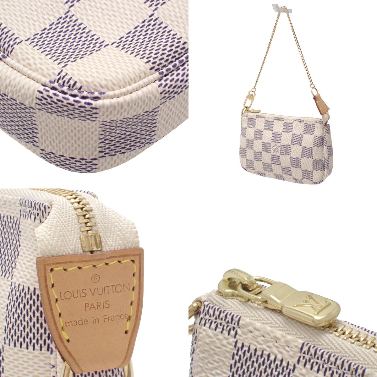 Damier Azur Damier Azur 帆布迷你手拿包配件,象牙色,N58010