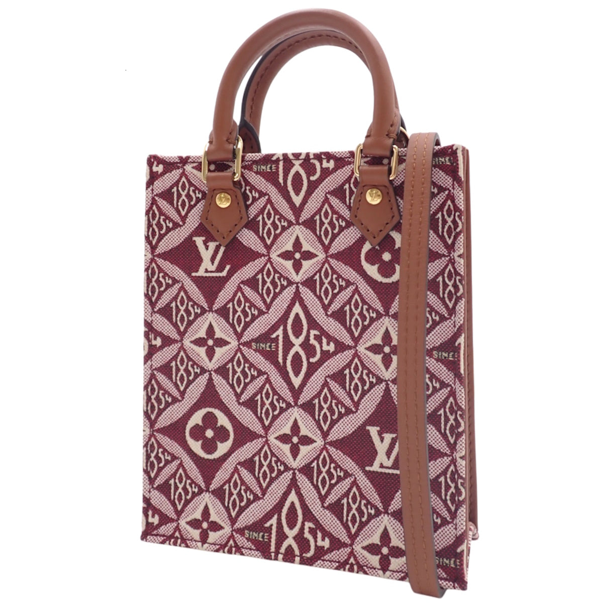 Monogram Jacquard Petite Sac Plat 皮革包,波尔多红、白色和棕色,M69846