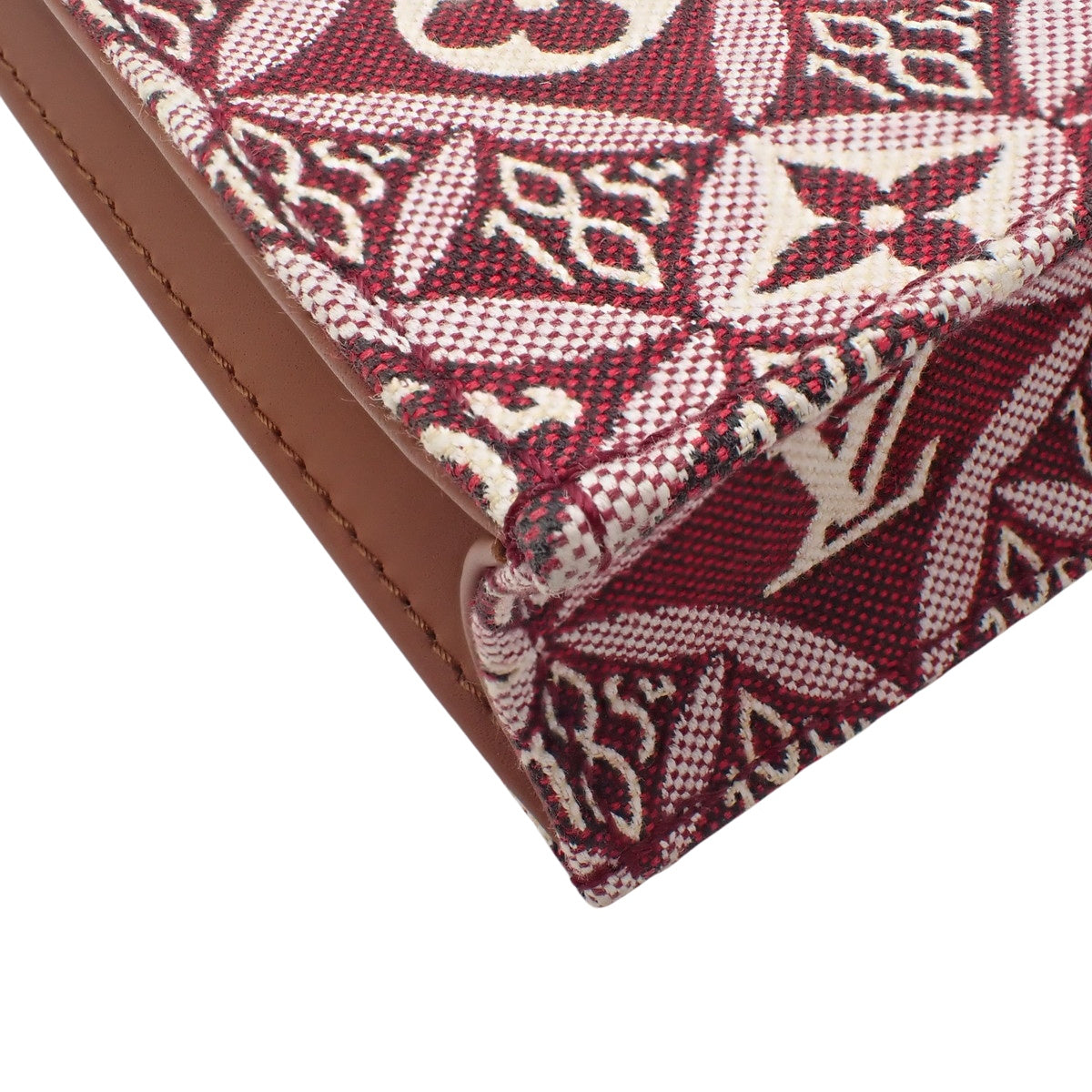 Monogram Jacquard Petite Sac Plat 皮革包,波尔多红、白色和棕色,M69846