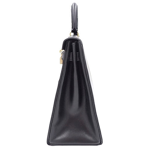 ケリー32 (内縫い) ボックスカーフ ブラック ゴールド金具 □A刻印