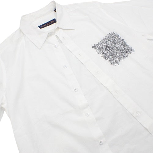 Placed Embroidery Sleeve Short Shirt, Size M