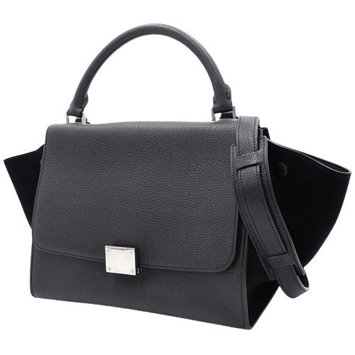 トラペーズ カーフ スウェード/スエード ブラック 2way ショルダーバッグ 肩掛け