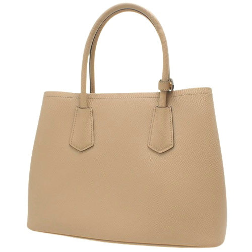 Double Medium Bag, Saffiano Leather, SAFFIANO CUIR CAMMEO/NERO 1BG887, 2-Way (shoulder and crossbody)