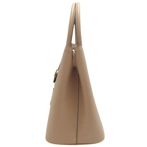 Double Medium Bag, Saffiano Leather, SAFFIANO CUIR CAMMEO/NERO 1BG887, 2-Way (shoulder and crossbody)