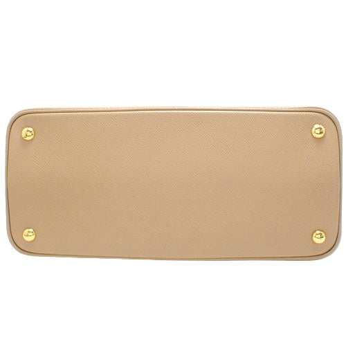 Double Medium Bag, Saffiano Leather, SAFFIANO CUIR CAMMEO/NERO 1BG887, 2-Way (shoulder and crossbody)