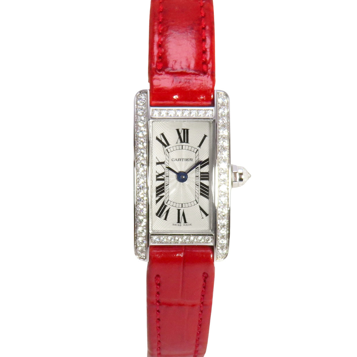 Tank Américaine Mini Diamond Bezel WB710015 White Gold/Leather Quartz Women's