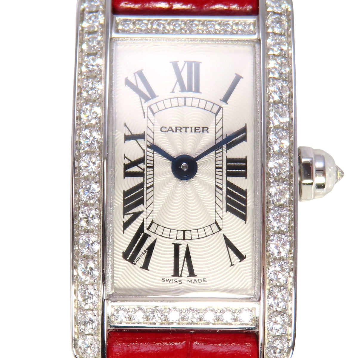 Tank Américaine 迷你钻石表圈 WB710015 白金/皮革石英女表