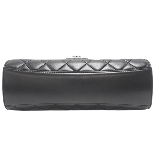 Matelasse Coco Mark Chain Handbag in Black Leather, 2-Way Shoulder/Crossbody Bag with V-Stitching