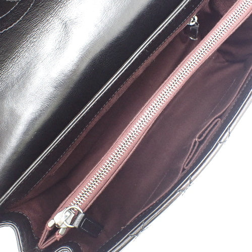 Matelasse Coco Mark Chain Handbag in Black Leather, 2-Way Shoulder/Crossbody Bag with V-Stitching