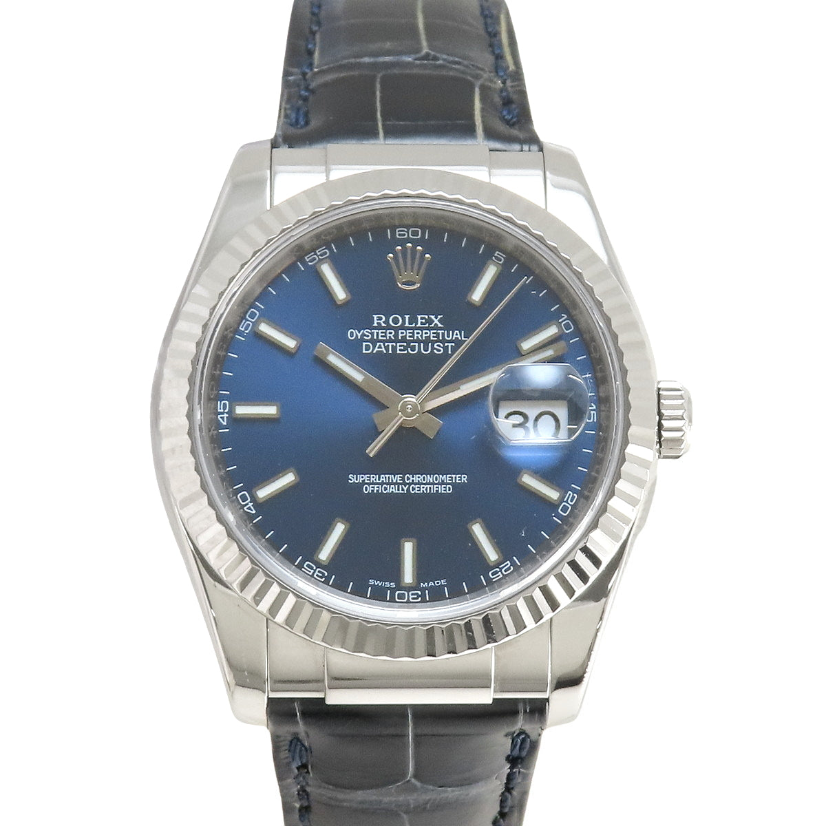 116139 デイトジャスト WG/革 レザー F番 自動巻き ブルー