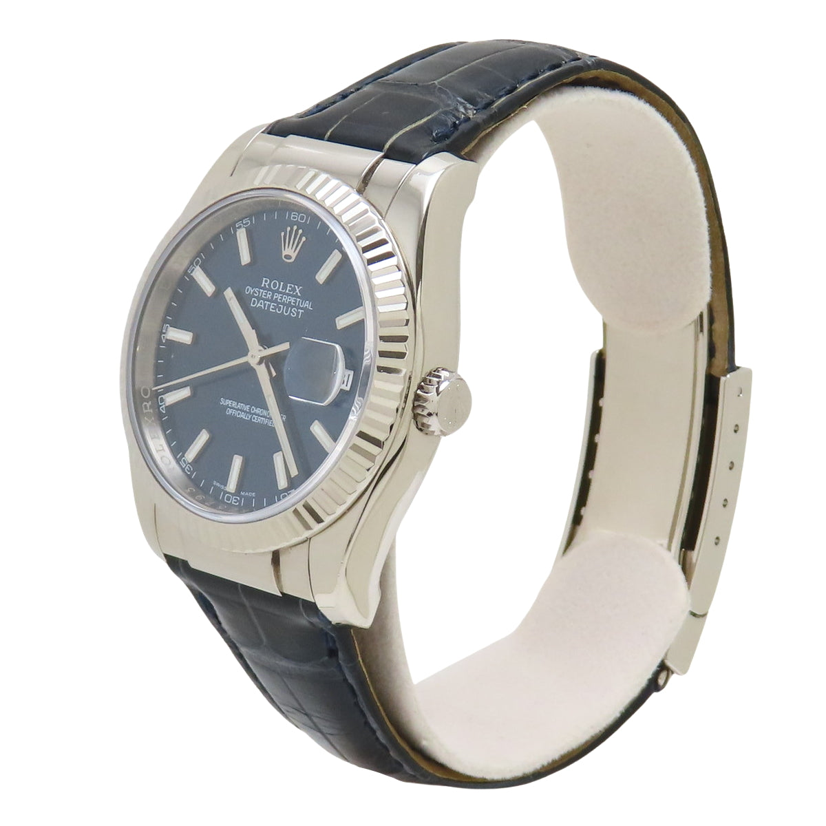 116139 Datejust, White Gold/Leather Strap, F serial number, Automatic, Blue dial.