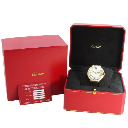 WE900751 卡地亚蓝气球系列男士腕表,鳄鱼皮表带/18K黄金表壳,自动上链,银色表盘,镶钻表圈。