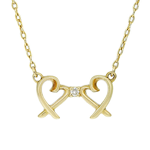 Double Loving Heart Necklace with Diamonds in 18K Yellow Gold
