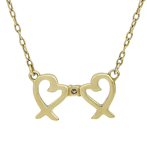 Double Loving Heart Necklace with Diamonds in 18K Yellow Gold