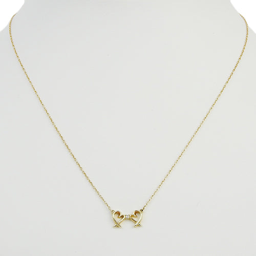 Double Loving Heart Necklace with Diamonds in 18K Yellow Gold