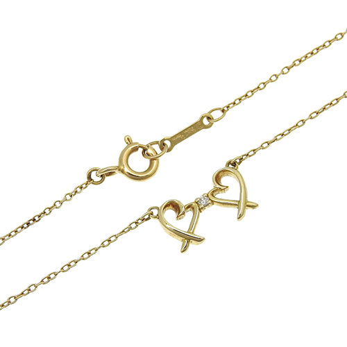 Double Loving Heart Necklace with Diamonds in 18K Yellow Gold