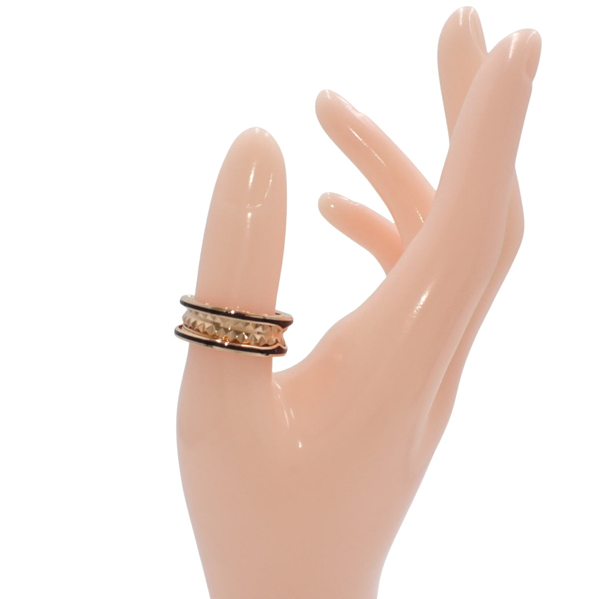 B.zero1 Rock 双环戒指,18K 玫瑰金,PG 材质,黑色陶瓷