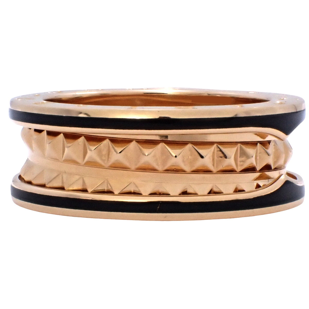 B.zero1 Rock 双环戒指,18K 玫瑰金,PG 材质,黑色陶瓷