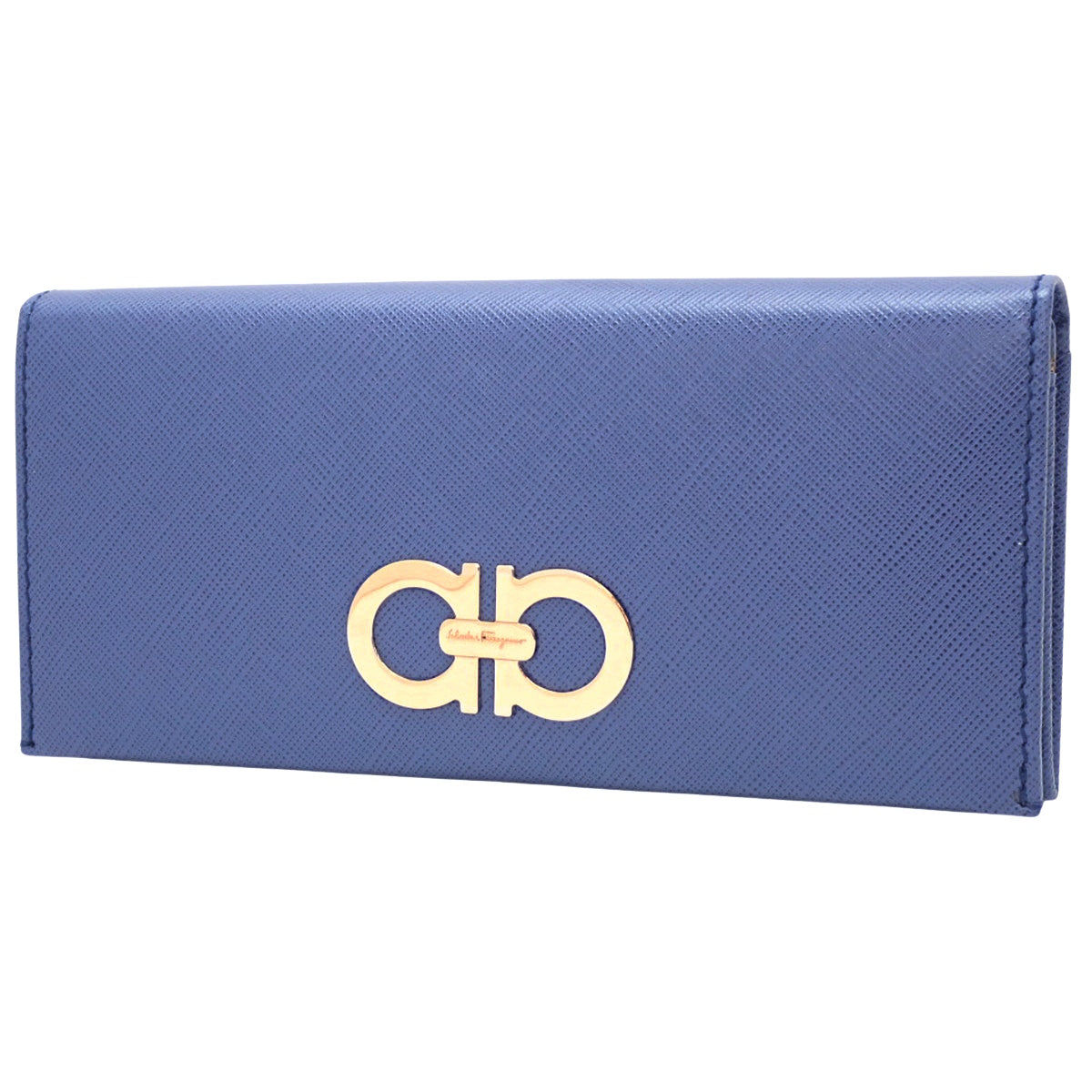 Gancini Bifold Long Wallet, Leather, Blue, 22B481
