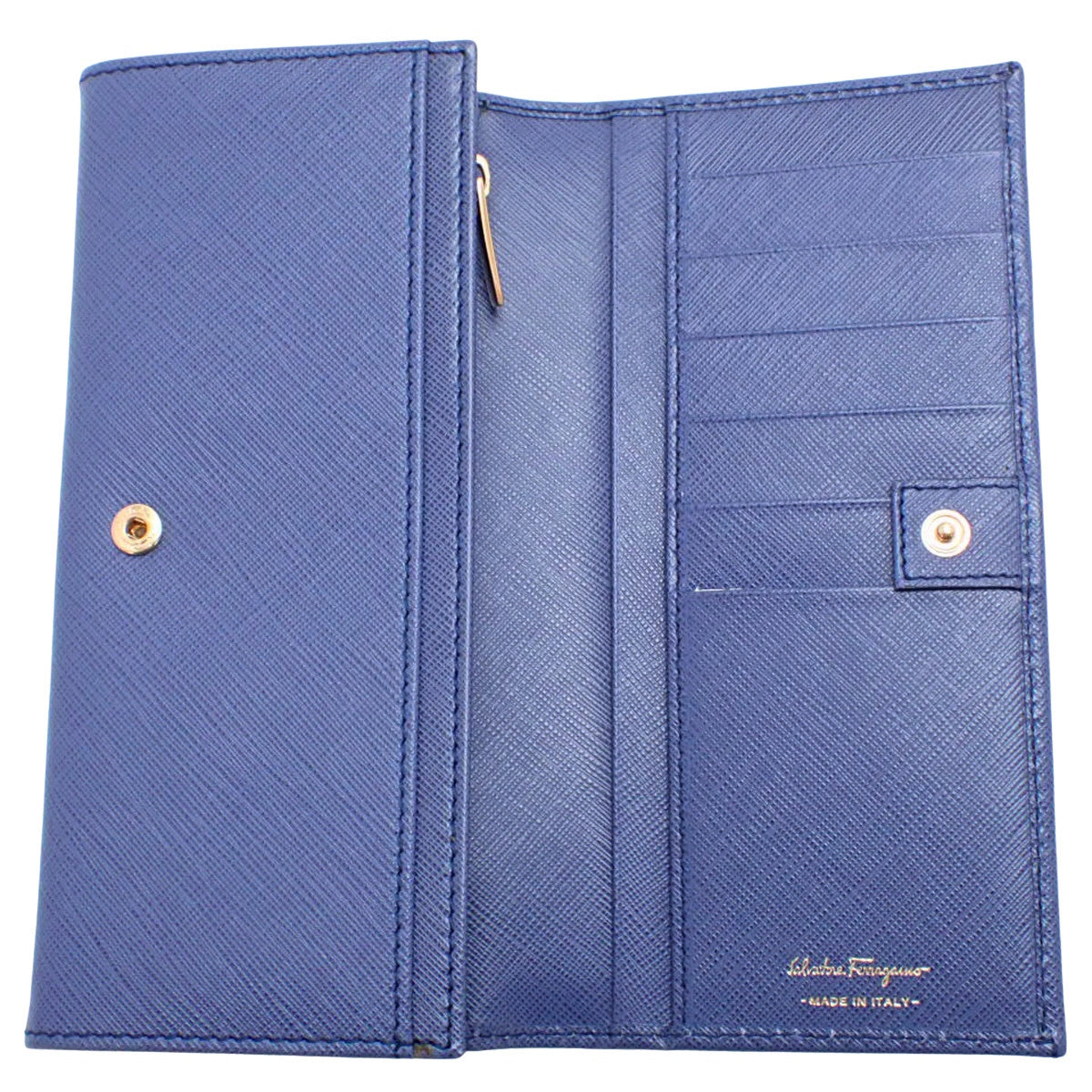 Gancini Bifold Long Wallet, Leather, Blue, 22B481