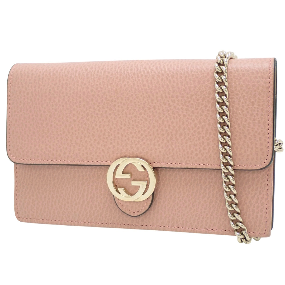 Interlocking G Chain Wallet, Leather, Pink, 510314
