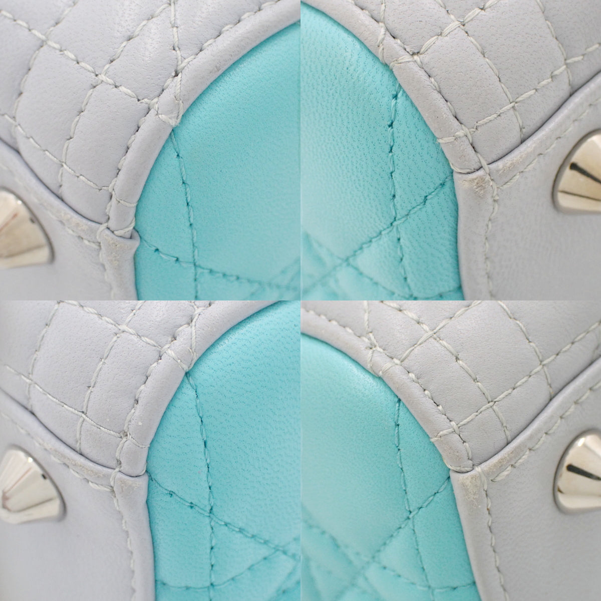 Canage Lady Dior bag, large size, lambskin, light gray, light blue.