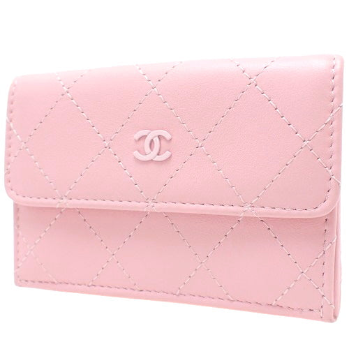 Matelasse Tri-Fold Wallet, Calfskin, Pink, Tri-Fold, Mini Coco Mark, Soft Pink