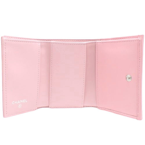 Matelasse Tri-fold Wallet with Mini Coco Mark in So Pink Calfskin