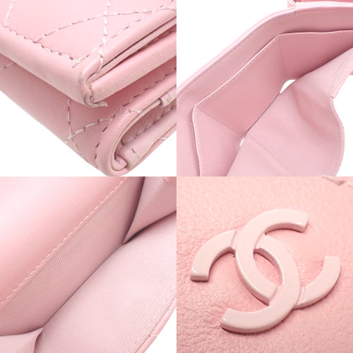 Matelasse Tri-fold Wallet with Mini Coco Mark in So Pink Calfskin
