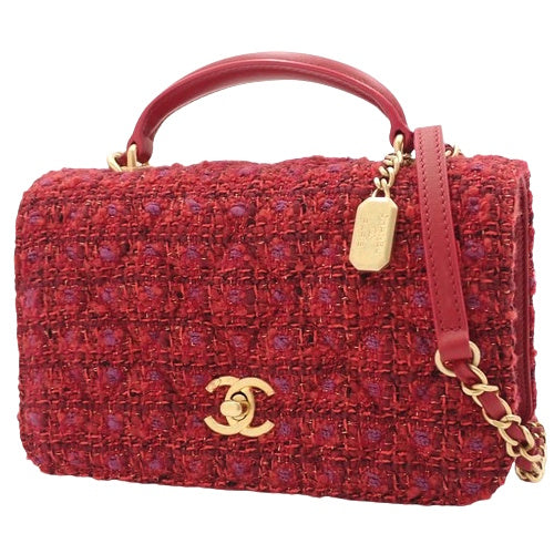 Matelasse Top Handle Mini Flap Bag in Tweed and Lambskin AS4286